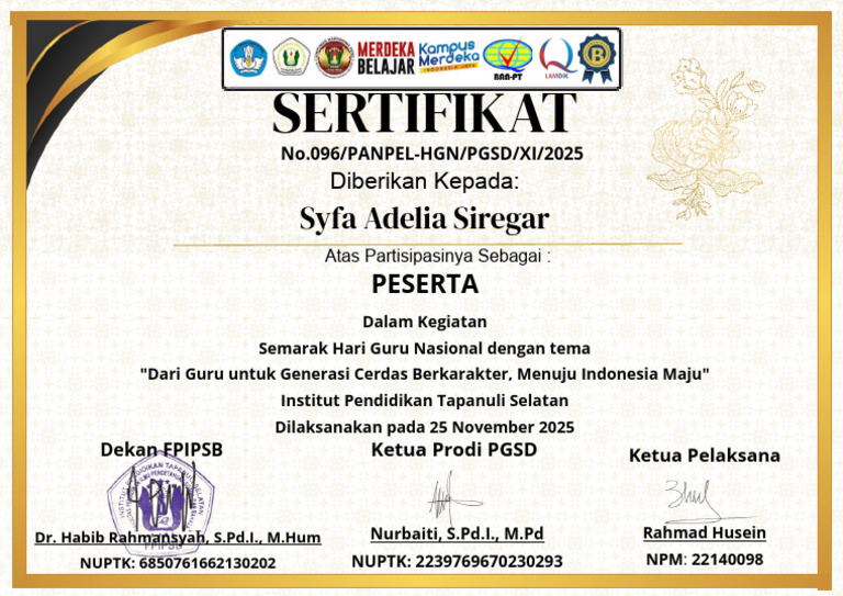 SERTIFIKAT - Syfa Adelia Siregar | PDF