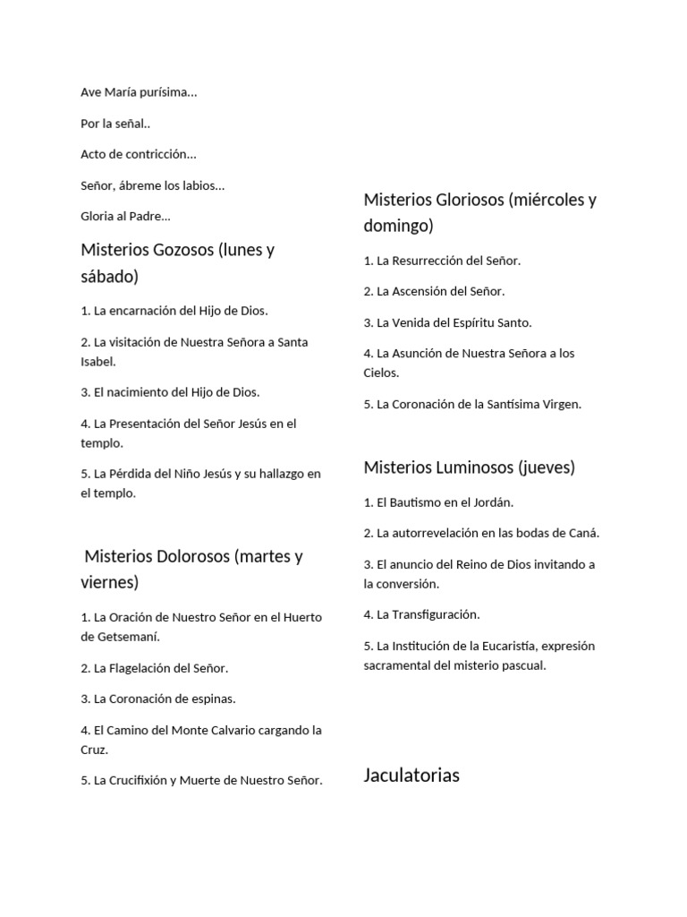 Oraciones y Misterios del Rosario | PDF | María, madre de Jesús | Rosario