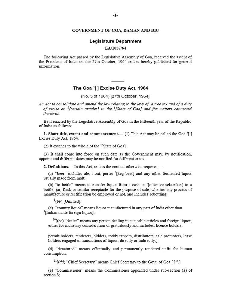 Goa Excise Duty Act, 1964 Overview | PDF | License | Bail