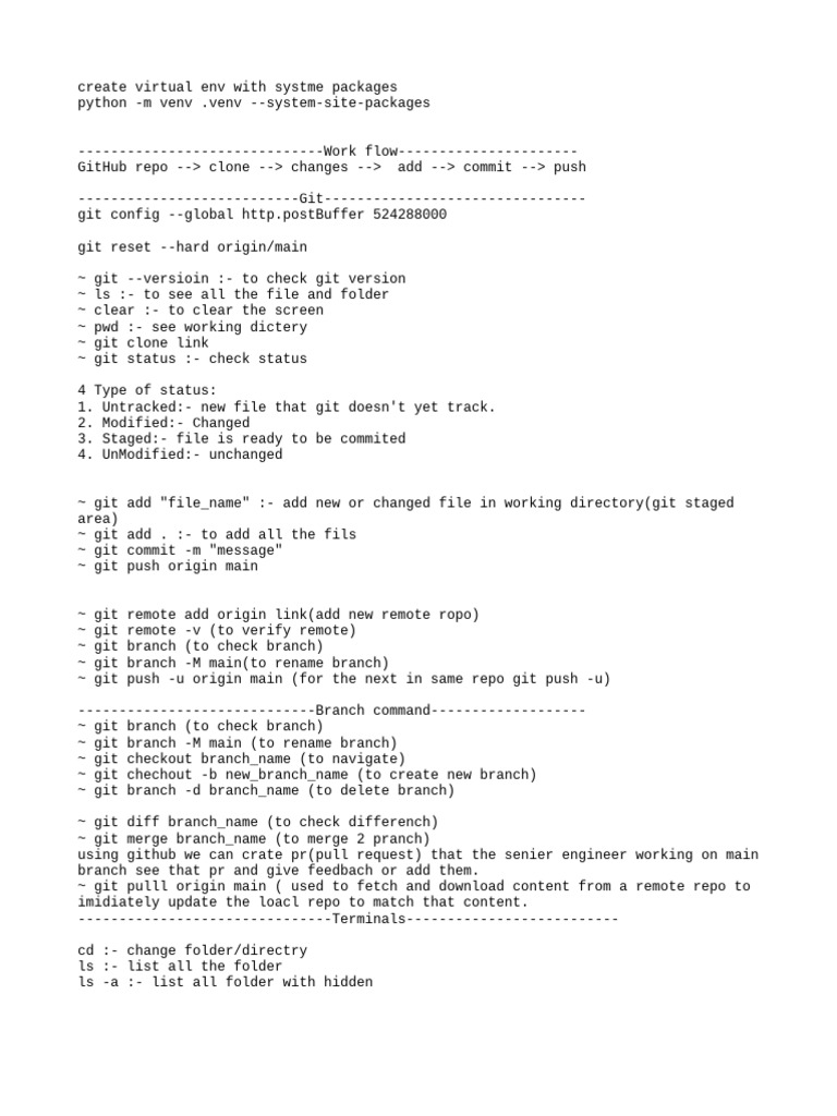 Create Virtual Env & Git Commands Guide | PDF