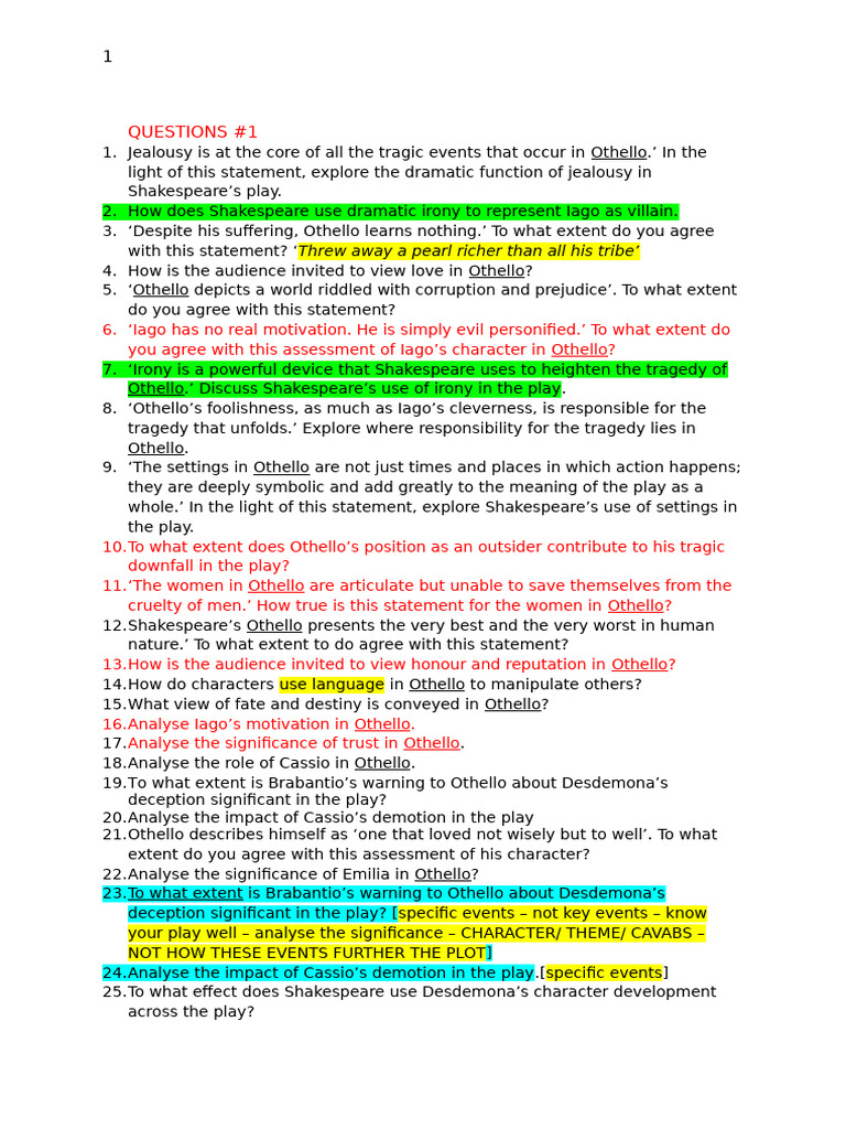 Jealousy and Tragedy in Othello Analysis | PDF | Othello | Iago