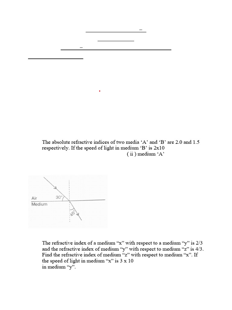 Refractive Index Questions and Solutions | PDF | Refractive Index ...
