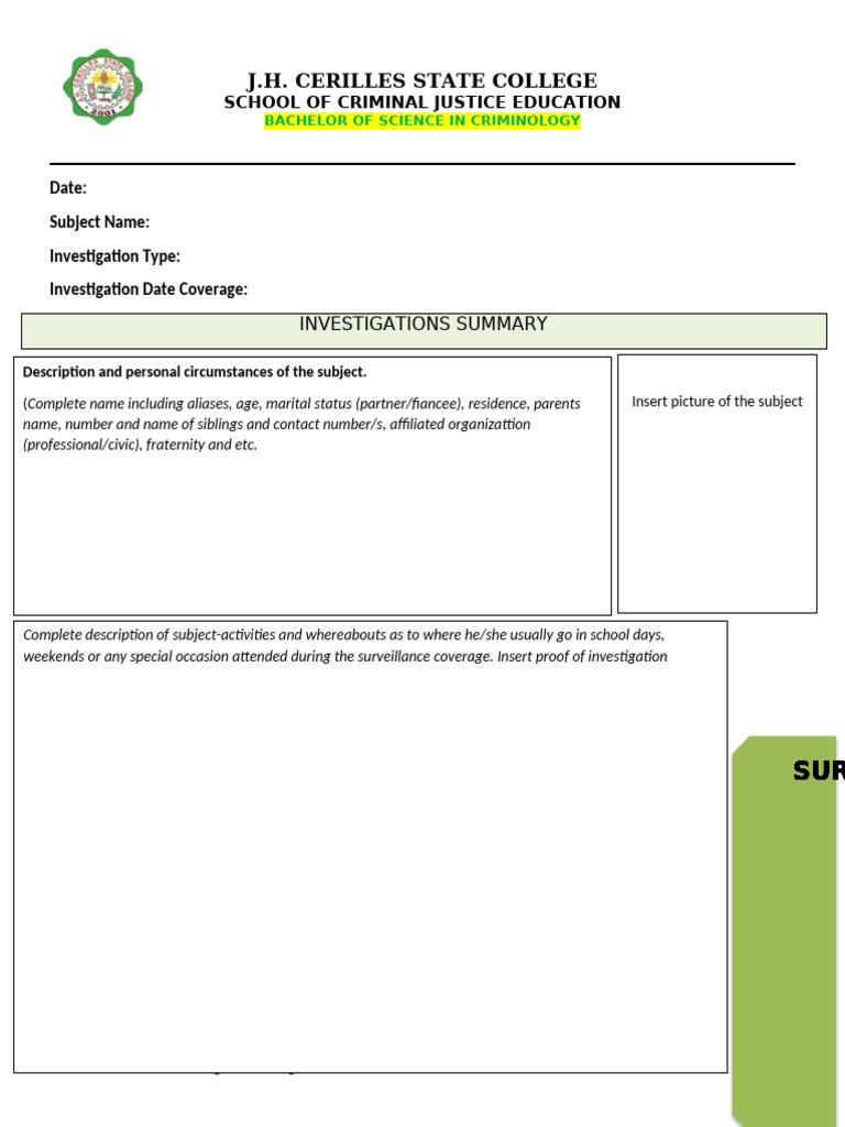 Criminology Investigation Report Template | PDF | Criminal Law | Justice
