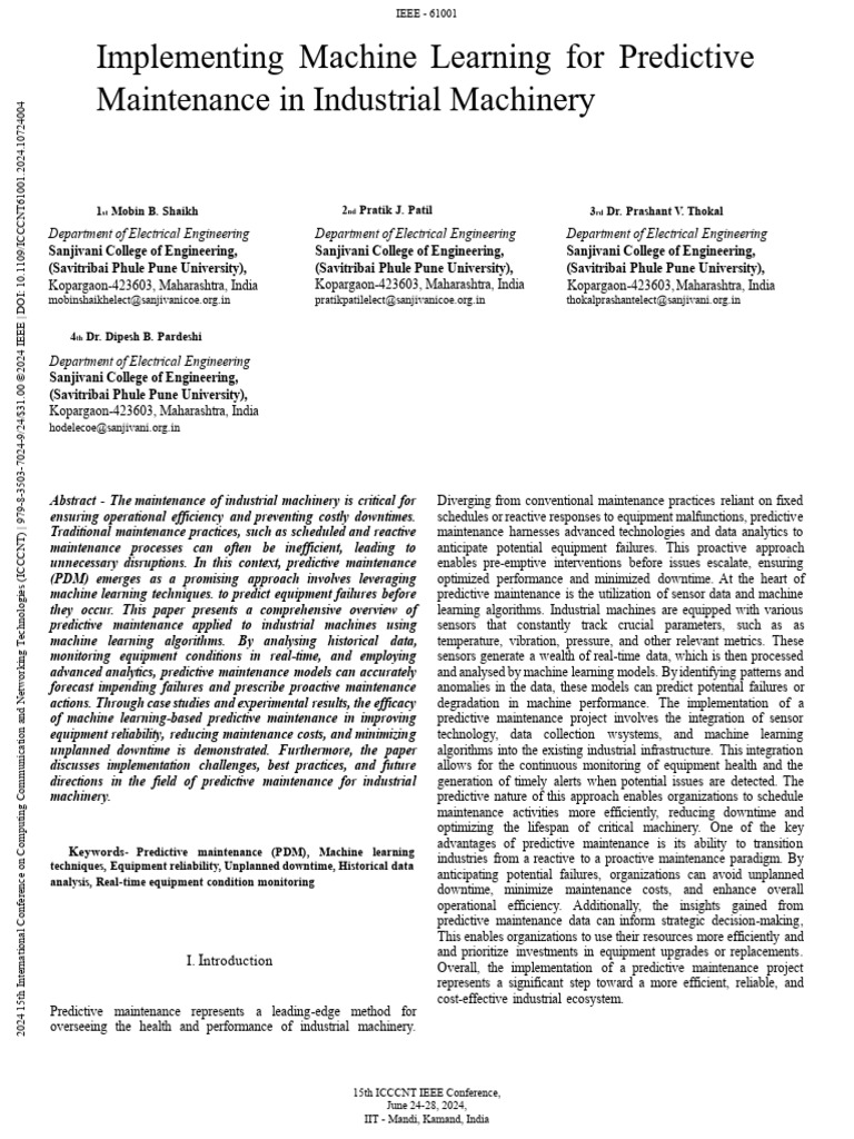 Machine Learning for Predictive Maintenance | PDF | Machine Learning ...