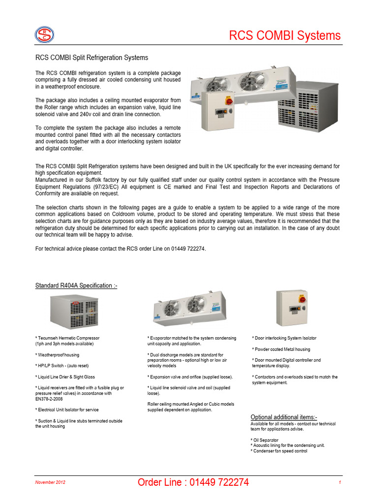 RCS COMBI Split Refrigeration Systems | PDF | Cuisine | Foods