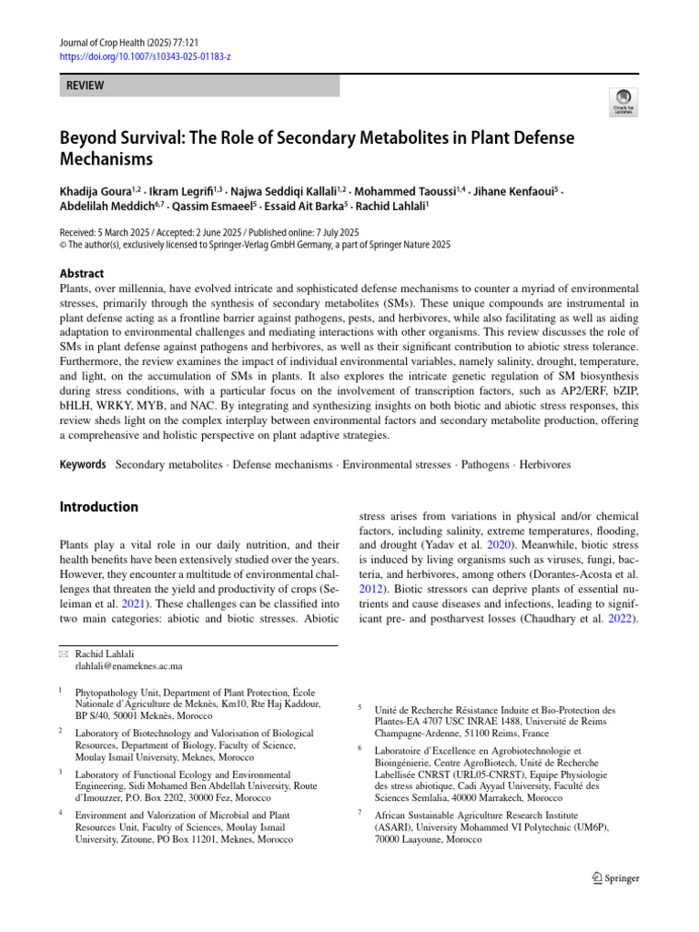 Secondary Metabolites in Plant Defense | PDF | Metabolic Pathway ...