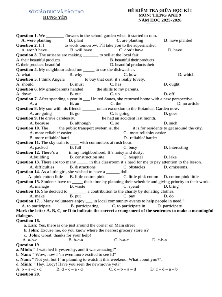 English Test for Grade 9 - Midterm Exam | PDF | Cost Of Living ...