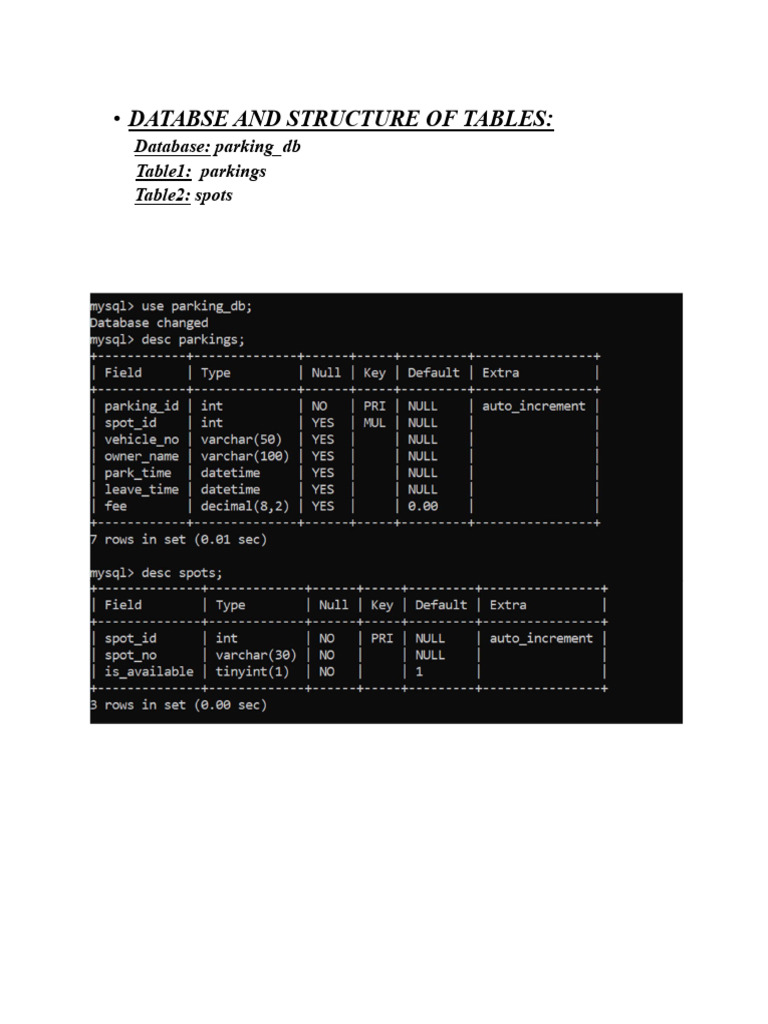Database Structure for Parking System | PDF