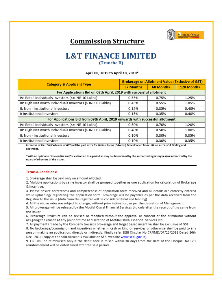 L&T Finance Commission Structure 2019 | PDF