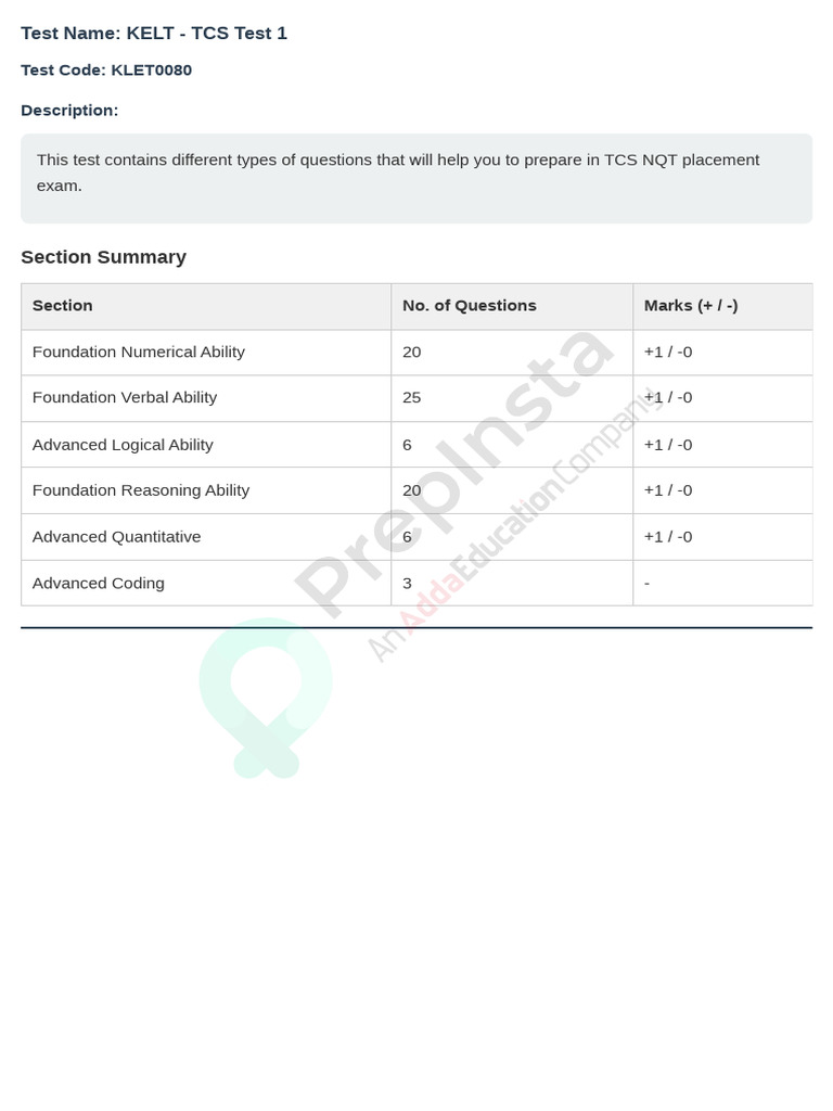 TCS NQT Placement Exam Practice Test | PDF | Interest