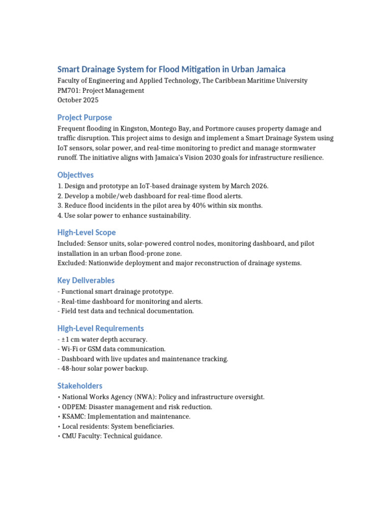 Smart_Drainage_Project_Charter_Concise | PDF | Internet Of Things | Flood
