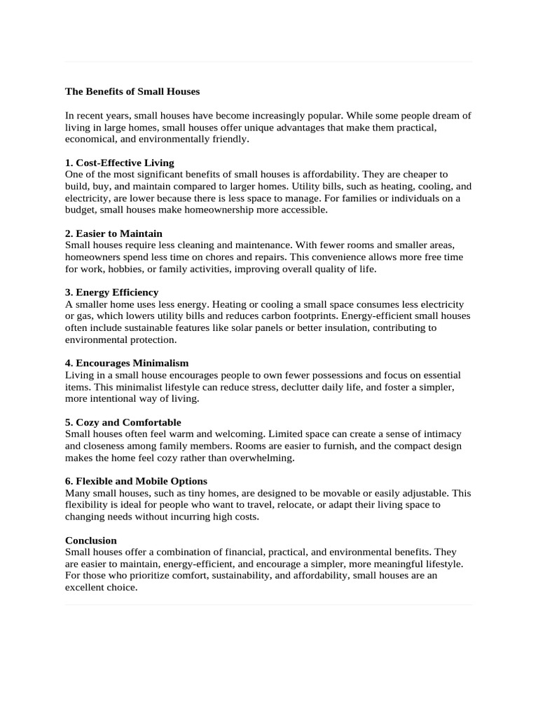 Advantages of Living in Small Houses | PDF