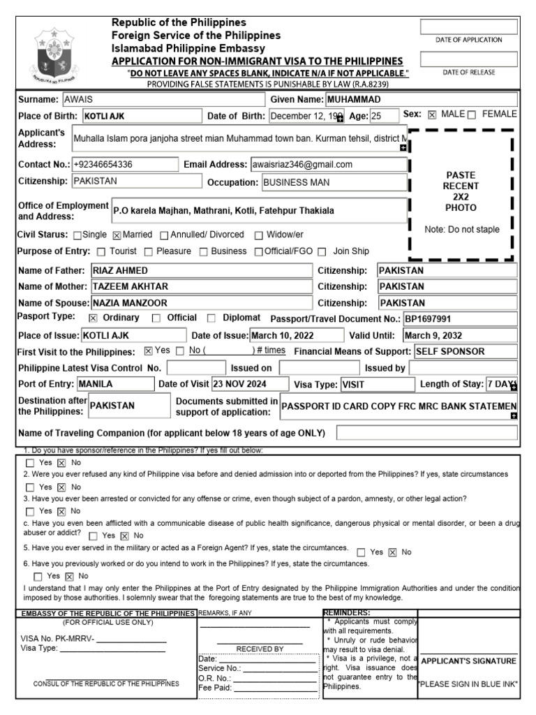 Philippine Visa Application Form Guide | PDF | Travel Visa | Passport
