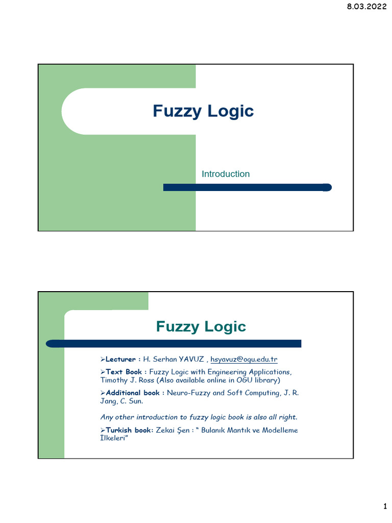 FuzzyLogic Hafta2 Slaytlar 2022 | PDF | Fuzzy Logic | Mathematical Logic