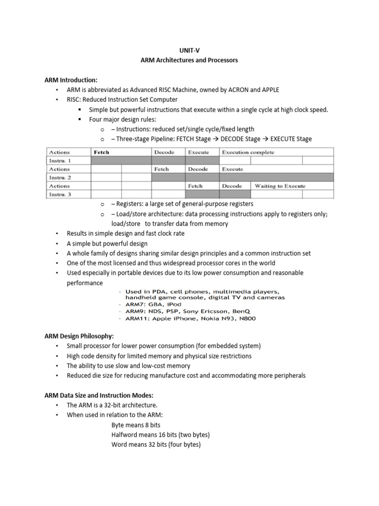 Overview of ARM Architectures and Processors | PDF | Computer Program ...