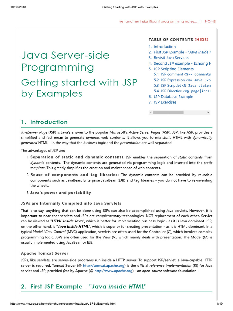 Getting Started with JSP Examples | PDF | Computing | Computer Programming