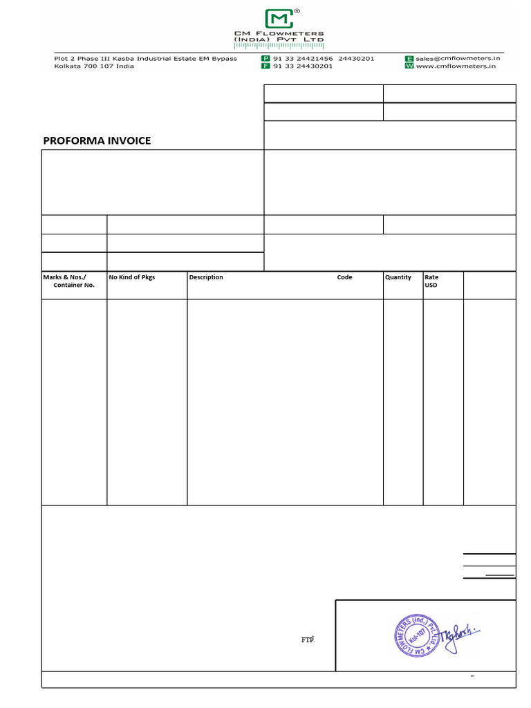 Proforma Invoice for Flow Meters | PDF