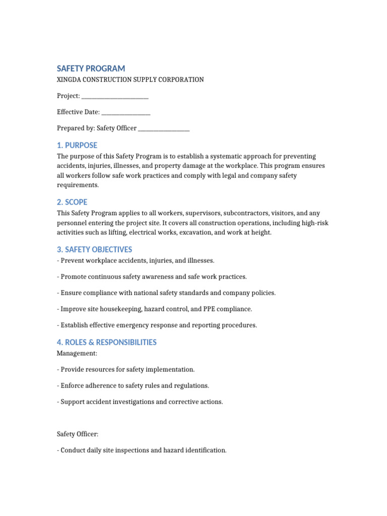 Construction Safety Program Overview | PDF | Safety | Personal ...