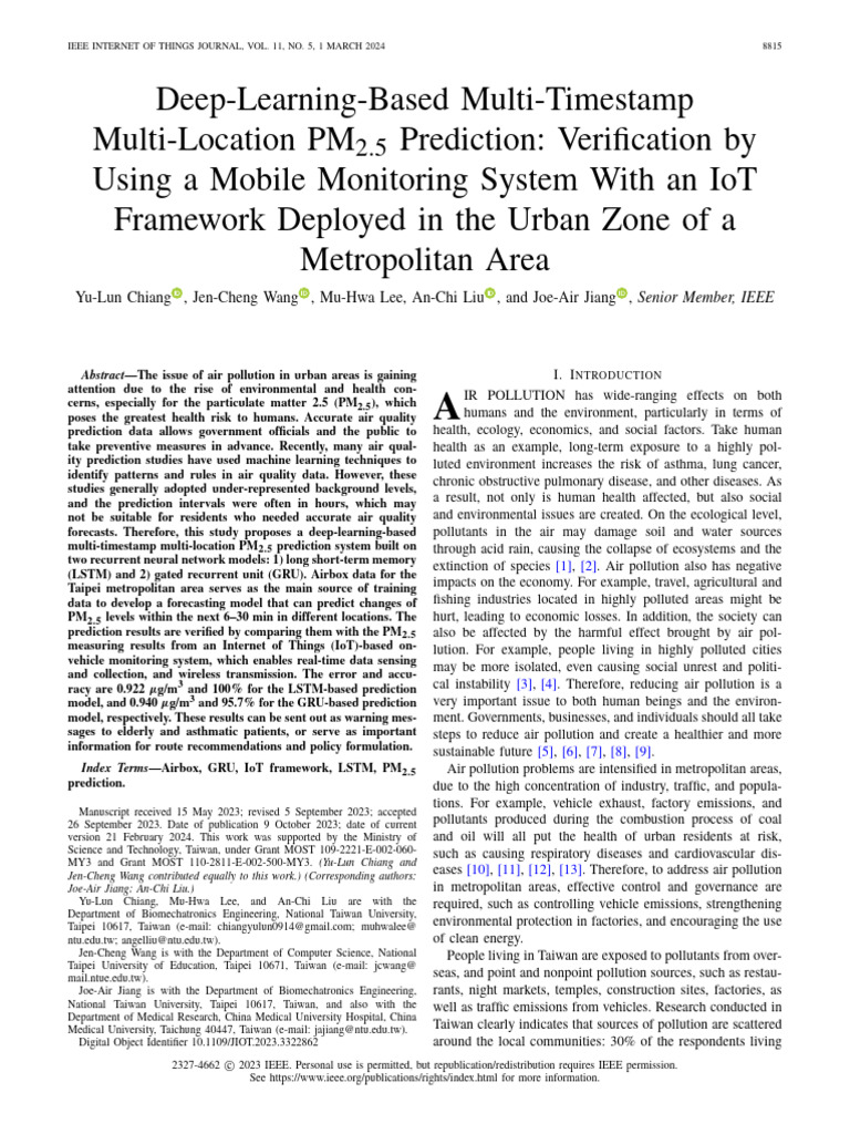 Multi-Location PM2.5 Prediction Using IoT | PDF | Forecasting | Cross ...