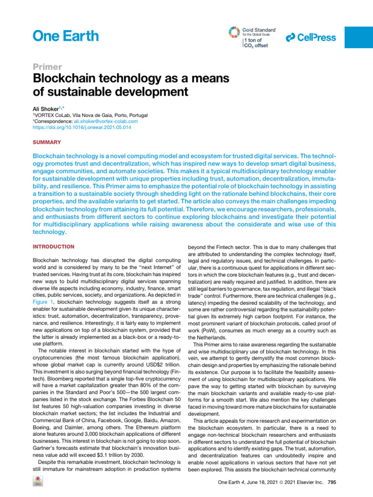 Blockchain Technology as a Means of Sustainable Development | PDF ...
