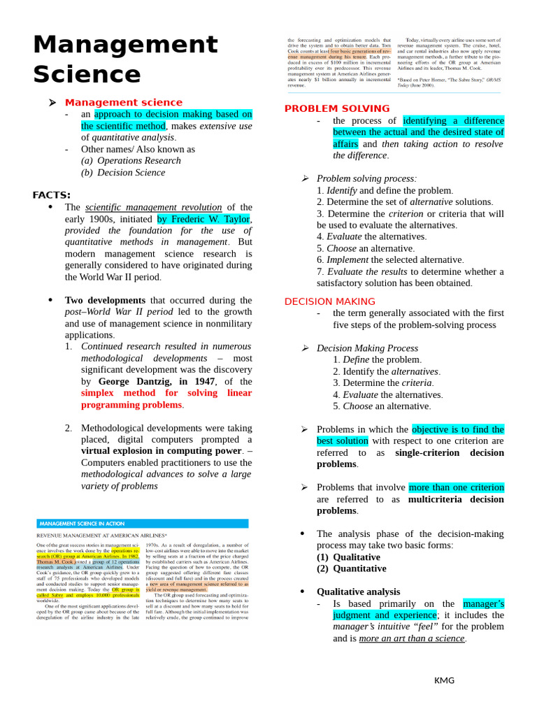 Understanding Management Science Concepts | PDF | Quantitative Research ...