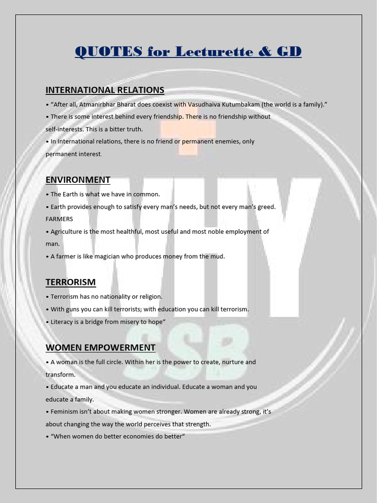 Key Quotes for Lecturette & GD Topics | PDF