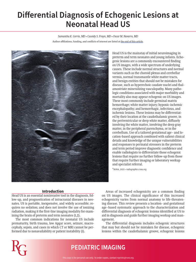 Echogenic Lesions in Neonatal Head US | PDF | Clinical Medicine ...
