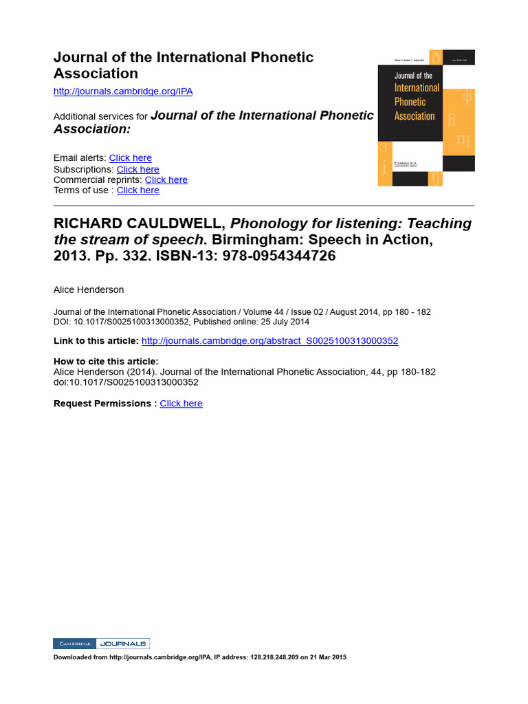 Journal of The International Phonetic Association: Phonology For ...