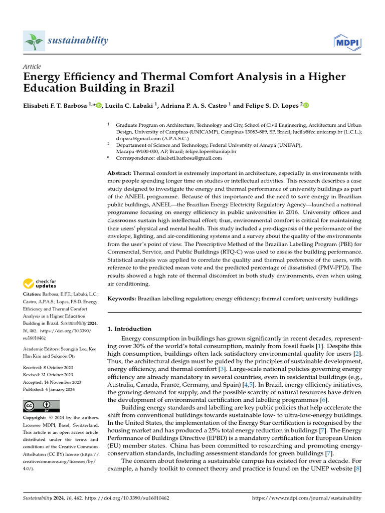 Energy Efficiency in Brazilian Universities | PDF | Energy Conservation