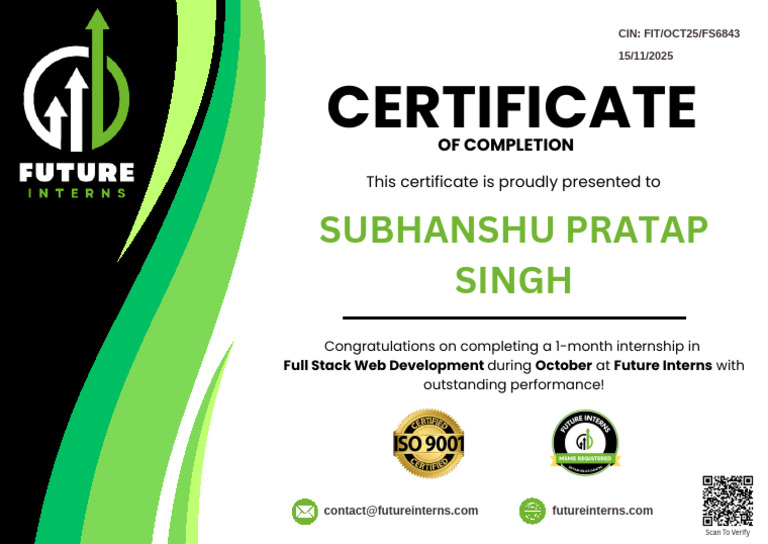 Full Stack Web Development Internship Certificate | PDF