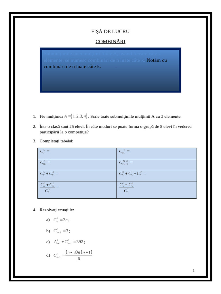 Fisa Combinari | PDF
