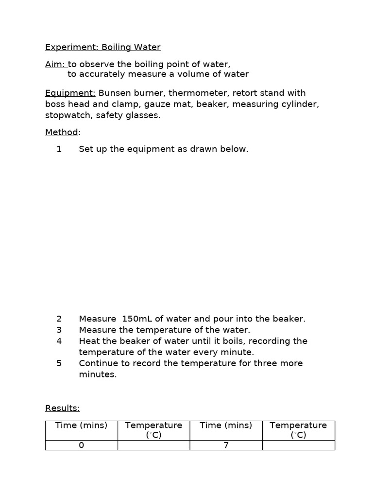 Boiling Point of Water Experiment | PDF