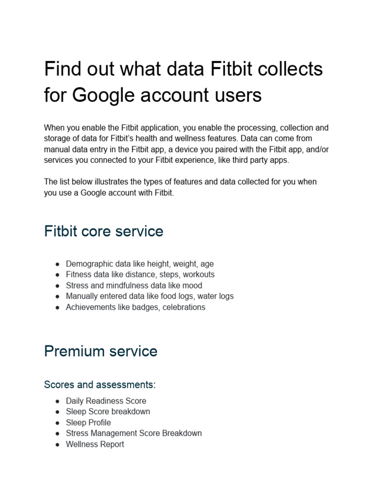 Data Collected For Google Accounts | PDF | Fitbit | Physical Fitness