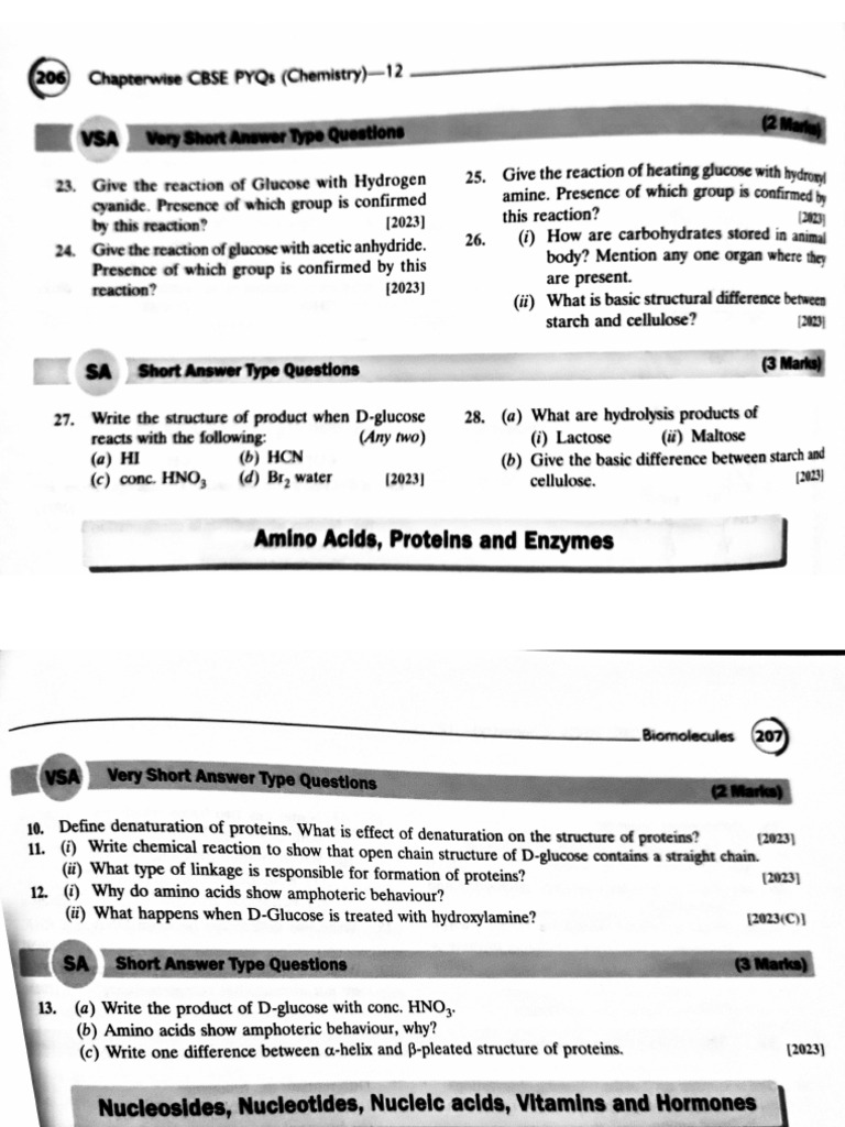 Pyq Biomolecules 2,3 &5 Marks | PDF