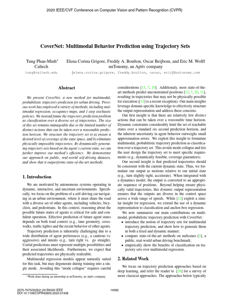 CoverNet: Multimodal Trajectory Prediction | PDF | Prediction ...