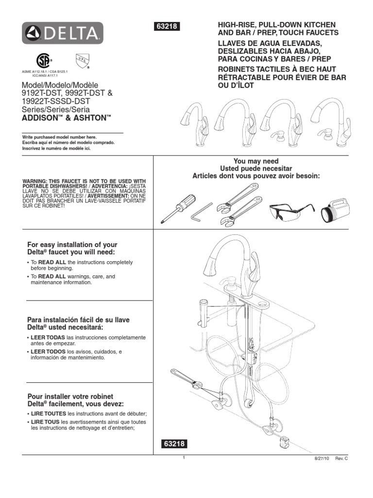 Delta Addison 9192T RB DST Kitchen Faucet Installation and