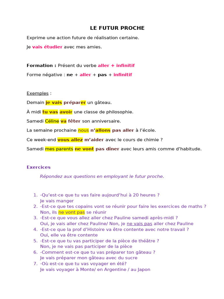 Futur Proche : Formation et Exercices | PDF