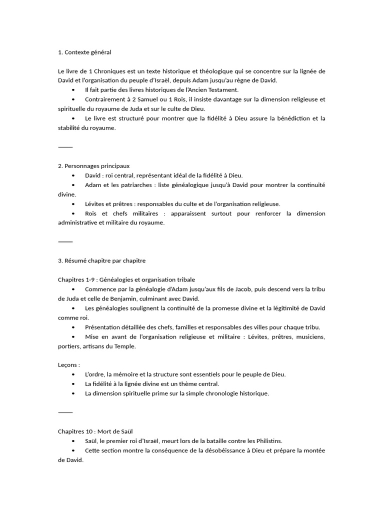 Analyse de 1 Chroniques : Fidélité et Culte | PDF | David | Livres des ...