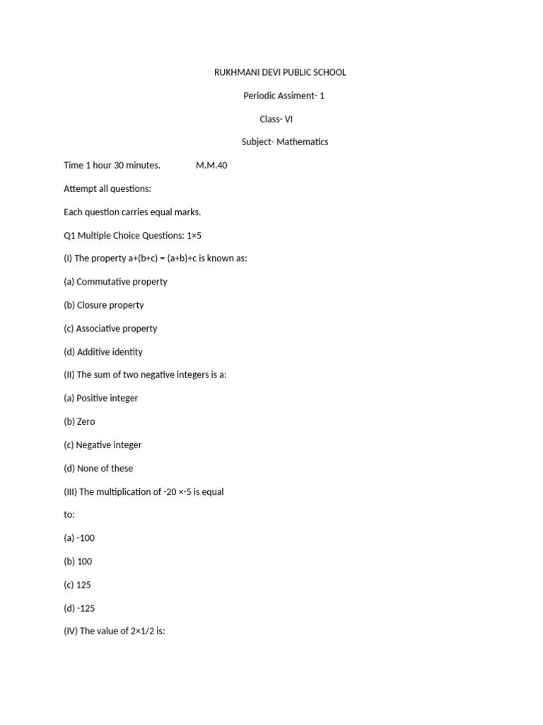 Class VI Math Assignment 1 Guide | PDF