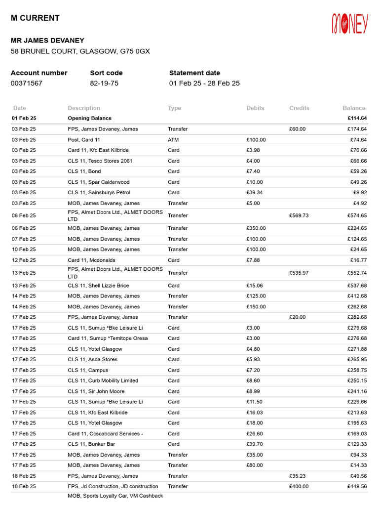 February 2025 Bank Statement Summary | PDF | Overdraft | Banking