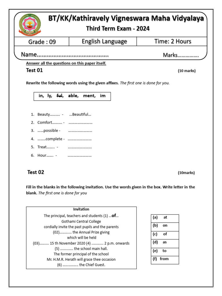 English Language Test for Grade 9 | PDF | Linguistics | Linguistic ...