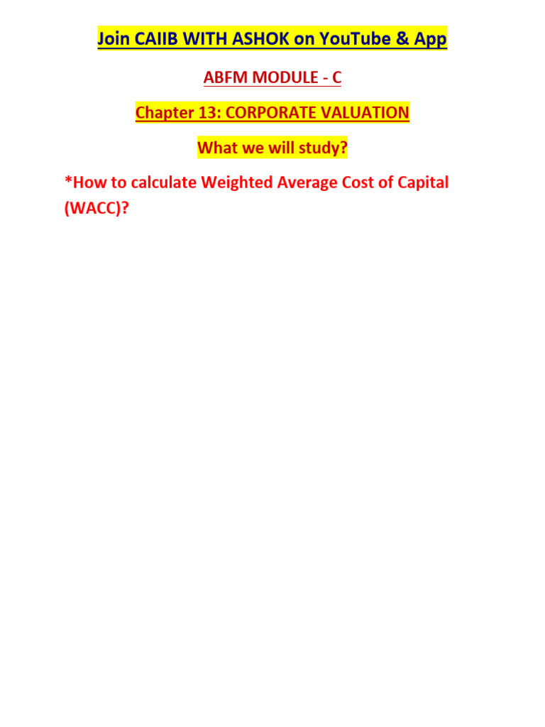 Corporate Valuation and WACC Explained | PDF | Book Value | Valuation ...