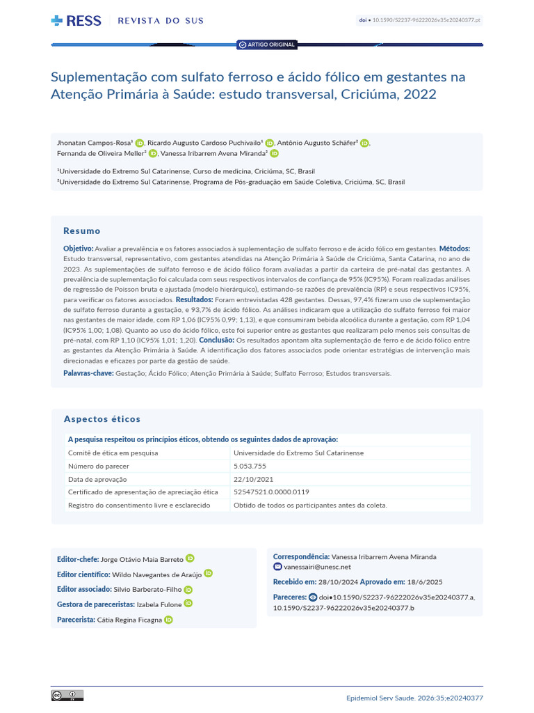 Suplementação com sulfato ferroso e ácido fólico em gestantes | PDF ...