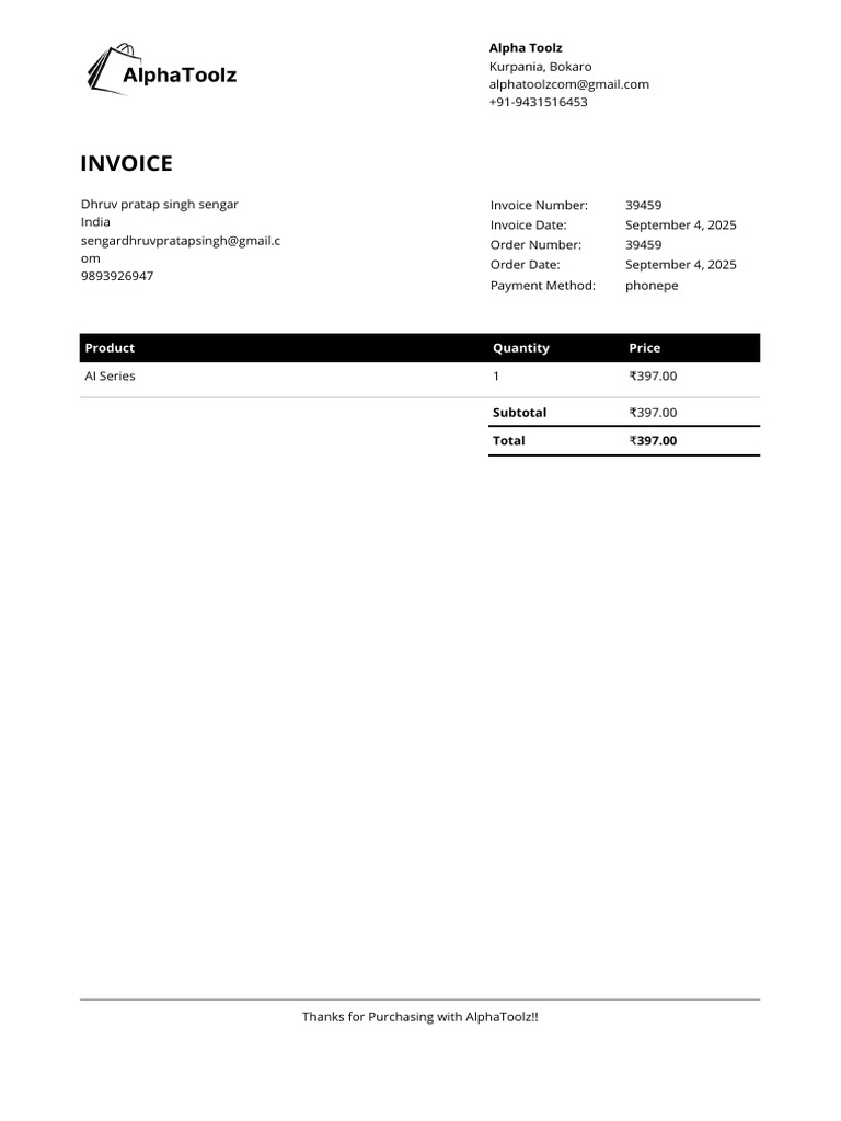 Invoice for AI Series Purchase | PDF
