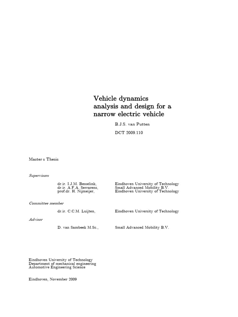 Vehicle Dynamics for Narrow Electric Cars | PDF | Vehicles | Vehicle ...