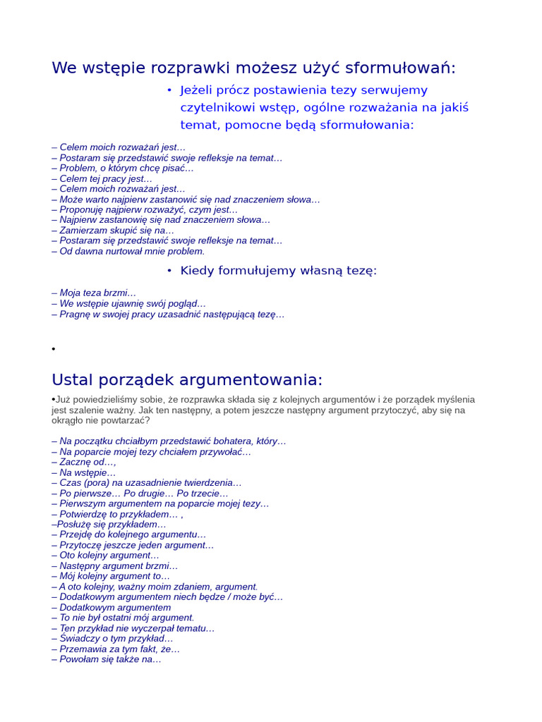 Rozprawka Słownictwo | PDF