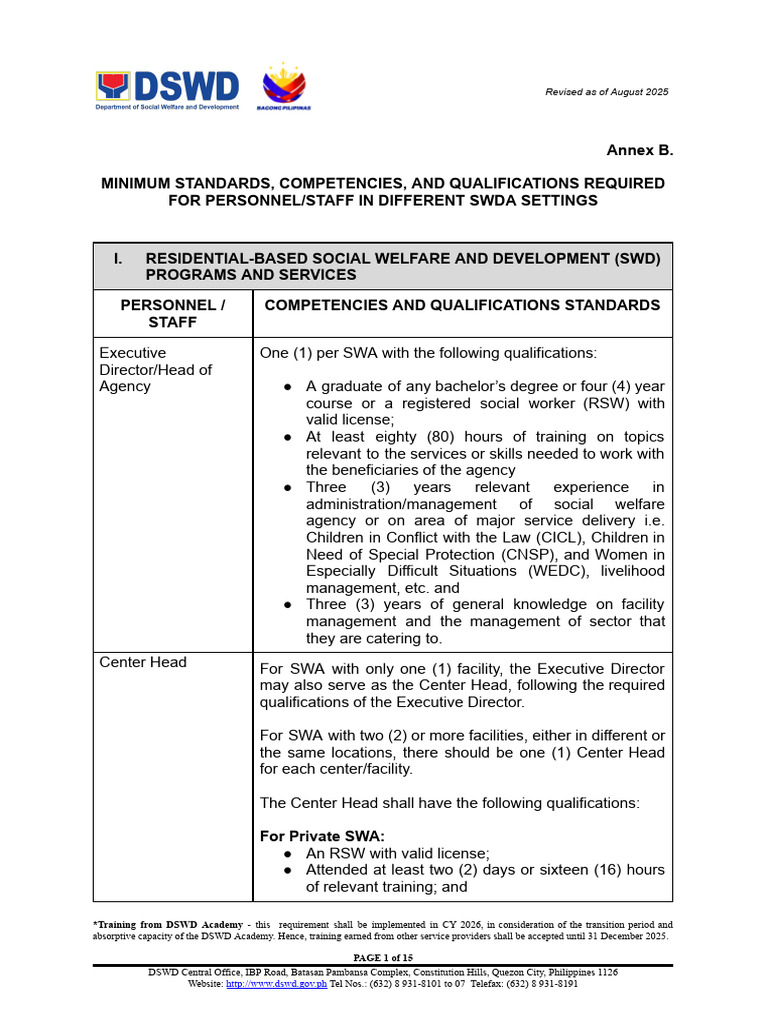 Minimum Standards for SWDA Personnel | PDF | Physical Therapy | Social Work