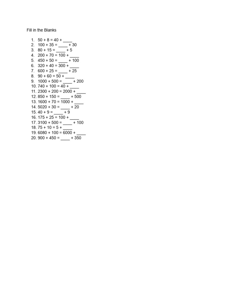 Math Fill-in-the-Blank Exercises | PDF