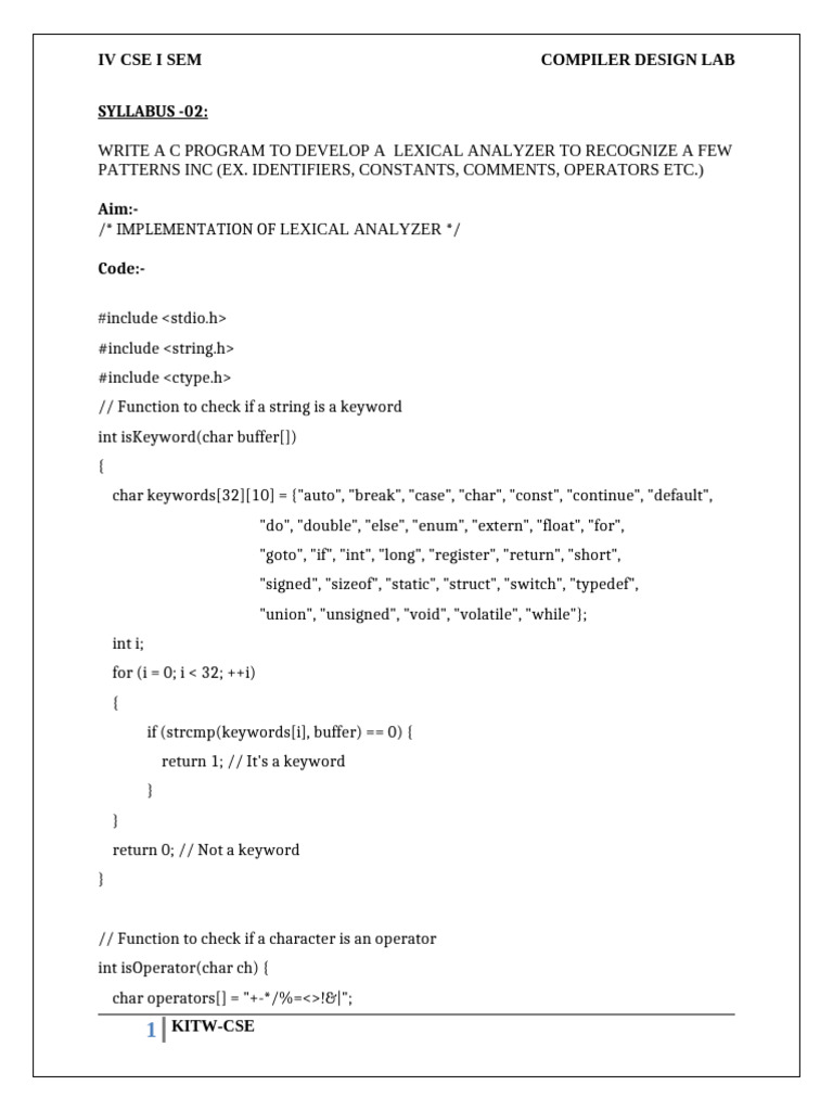 2q.write A C Program To Develop A Lexical Analyzer | PDF | Computer ...