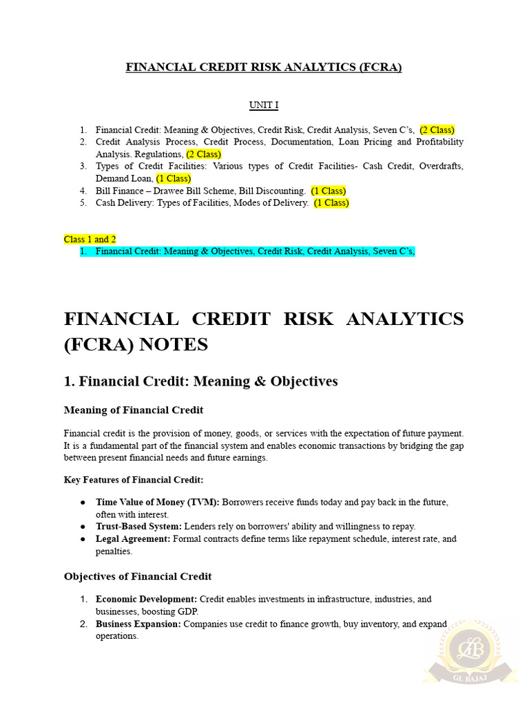 Unit 1 (Fcra) Financial Credit Risk Analytics (Fcra) | PDF | Finance ...